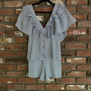BCBGMaxazaria blue and white pinstripe romper